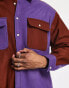 Фото #3 товара ASOS DESIGN oversized wool shirt in purple and brown cut & sew