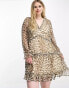 Фото #1 товара Vero Moda Curve ruffle layered mini dress in leopard print