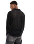 ASOS DESIGN long sleeve polo with deep v neck in black lace