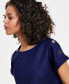 ფოტო #3 პროდუქტის Women's Linen-Blend Button-Shoulder Short-Sleeve Top, Regular & Petite