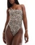 Фото #1 товара Simmi one shoulder swimsuit with gold hardwear detail co-ord in brown zebra print