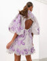 Фото #4 товара ASOS EDITION mini smock dress with placement applique embroidery in lilac