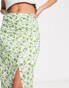 Emory Park ruched side split detail midi skirt in green floral