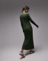 Topshop knitted funnel neck variegated rib maxi dress in green