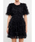 Фото #1 товара Women's Gridded Mesh Feathered Puff Sleeve Mini Dress