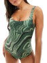 Фото #7 товара Weekday Desert swimsuit with wave print in green exclusive to ASOS