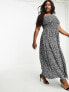 Фото #3 товара Yours shirred bardot maxi dress in mono daisy print