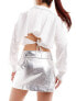 Фото #7 товара Mango belted mini metallic skirt in silver