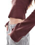 Фото #4 товара COLLUSION long sleeve rib square neck top in burgundy