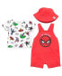 ფოტო #1 პროდუქტის Avengers Spider-Man Boys French Terry Short Overalls T-Shirt & Hat 3 Pc Outfit Set Red/White