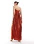 Фото #2 товара ASOS DESIGN satin bandeau drape column midi dress in burnt red