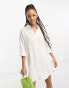 Vero Moda textured oversized shirt dress in white