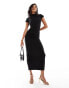 Фото #1 товара Kaiia exclusive slinky high neck cap sleeve bodycon maxi dress in black