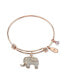 ფოტო #1 პროდუქტის "All Good Things are Wild and Free" Elephant Charm Adjustable Bangle Bracelet in Rose Gold-Tone Stainless Steel with Silver Plated Charms