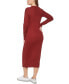 ფოტო #2 პროდუქტის Women's Ribbed Long Sleeve Crewneck Side Slit Dress