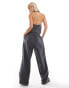 Фото #4 товара COLLUSION co-ord tailored wide leg trousers with elasticated waistband in charcoal grey