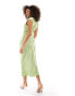 & Other Stories bias cut satin midi dress with drape detail and extended shoulder in green