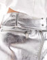 Mango belted mini metallic skirt in silver