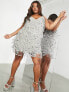 Фото #4 товара ASOS EDITION Curve paillette fringe sequin cami shift mini dress in silver