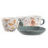 Set of Mugs with Saucers DKD Home Decor Blue Grey Multicolour Light Pink Porcelain 90 ml 11 x 11 x 2 cm (3 Units)