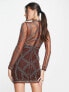 ASOS DESIGN ergonomic embellished mini dress in chocolate