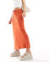 Фото #5 товара ASOS DESIGN Petite linen look tie waist bias midi skirt in terracotta