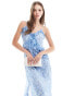 Vero Moda v neck midi cami dress with frill details in blue floral