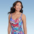 Women's UPF 50 Shirred V-Neck One Piece Swimsuit - Aqua Green Multi Floral