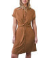 Women's Espresso Collared Front Twist Back Tie Midi Beach Dress