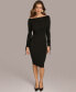 Фото #4 товара Women's Asymmetric-Neck Rib-Knit Dress