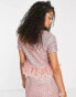 Фото #4 товара Jaded Rose Tall short sleeve t-shirt with faux feather trim in pink sequin co-ord