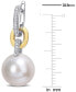 ფოტო #3 პროდუქტის Cultured Freshwater Pearl (11mm) & Diamond (1/10 ct. t.w.) Huggie Hoop Earrings in 14k Gold & White Gold