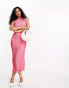 Whistles sleeveless midi dress in pink plisse check