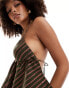 Pull&Bear lurex stripe halterneck top with draped hem in green stripe grün, S - EU 36 - фото #3