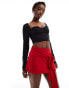 Фото #10 товара ASOS DESIGN slinky flippy skort with front tie detail in red