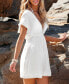 Фото #2 товара Women's White Dolman Sleeve Smocked Waist Cover-Up Dress