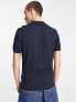 Lyle & Scott Archive cable knit polo shirt in navy