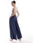 Extro & Vert highwaisted pleated palazzo trousers in blue pinstripe co-ord