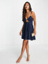 Фото #1 товара ASOS DESIGN structured strappy prom mini dress with lace up back in navy