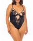 Фото #1 товара Plus Size Underwire Teddy Featuring Art Deco Lace with A Thong Back, 2pc Lingerie Set