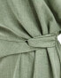 Фото #3 товара ASOS DESIGN Curve angel sleeve drape waist tab detail midi dress in sage green