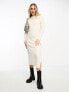 Фото #1 товара Miss Selfridge slouchy bardot rib knit cosy maxi dress in cream
