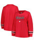 ფოტო #1 პროდუქტის Women's Red Wisconsin Badgers Plus Size Triple Script Scoop Neck Long Sleeve T-shirt