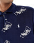 Polo Ralph Lauren all over P-wing logo terry polo classic oversized fit in navy CO-ORD