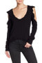 PAM AND GELA 163589 Women's Long Sleeve Cold Shoulder Tee Black Sz. Large