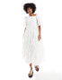 Native Youth asymmetric cotton poplin midaxi dress in white