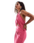 ASOS DESIGN Petite halter ruched midi dress with central cut out detail in hot pink Розовый, 40 - фото #2