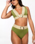 Фото #3 товара River Island – Hoch geschnittene Bikinihose in Khaki mit Gummiband und Schnallendetail