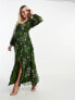 ASOS DESIGN Maternity button through pintuck maxi dress in green floral print