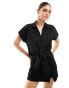 Фото #1 товара New Look linen look tie front shirt in black